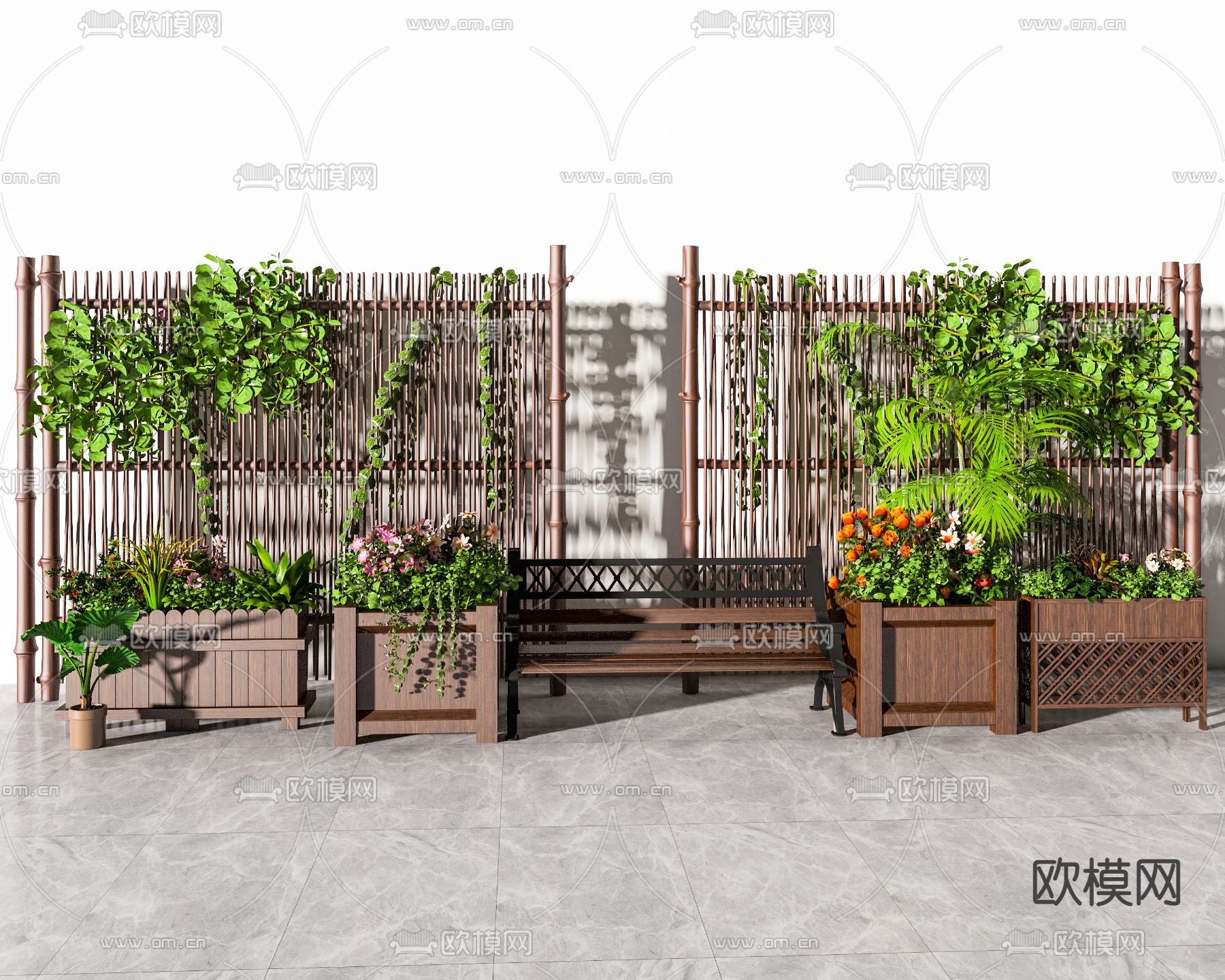 户外花箱 藤曼花架3d模型下载