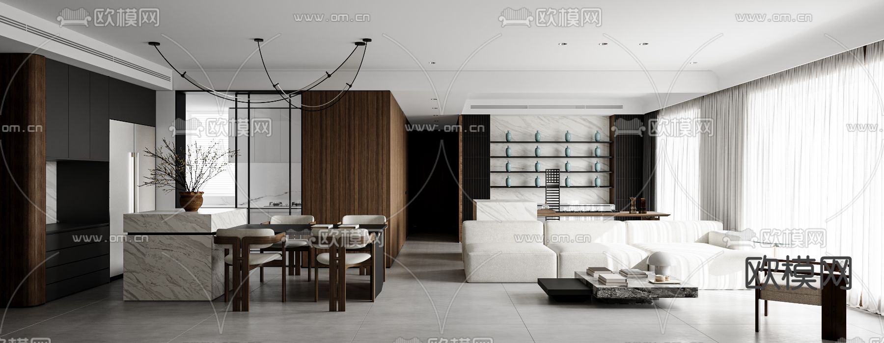 后现代客餐厅3d模型下载（渲染图2）