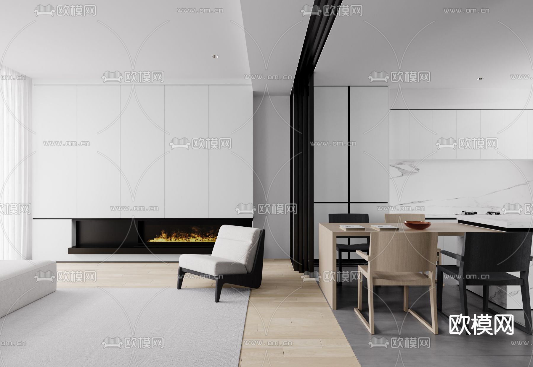 高级灰公寓 客餐厅3d模型