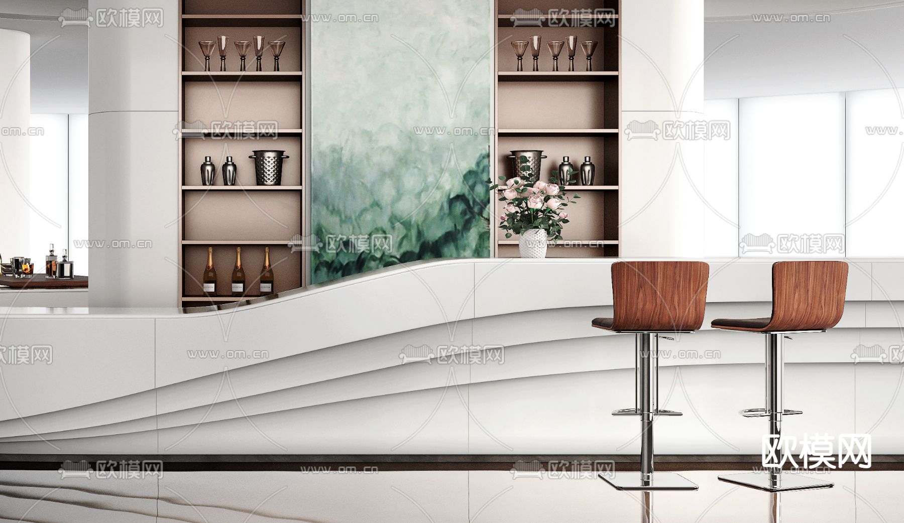 异形吧台 服务台 前台 接待台3d模型下载（渲染图2）