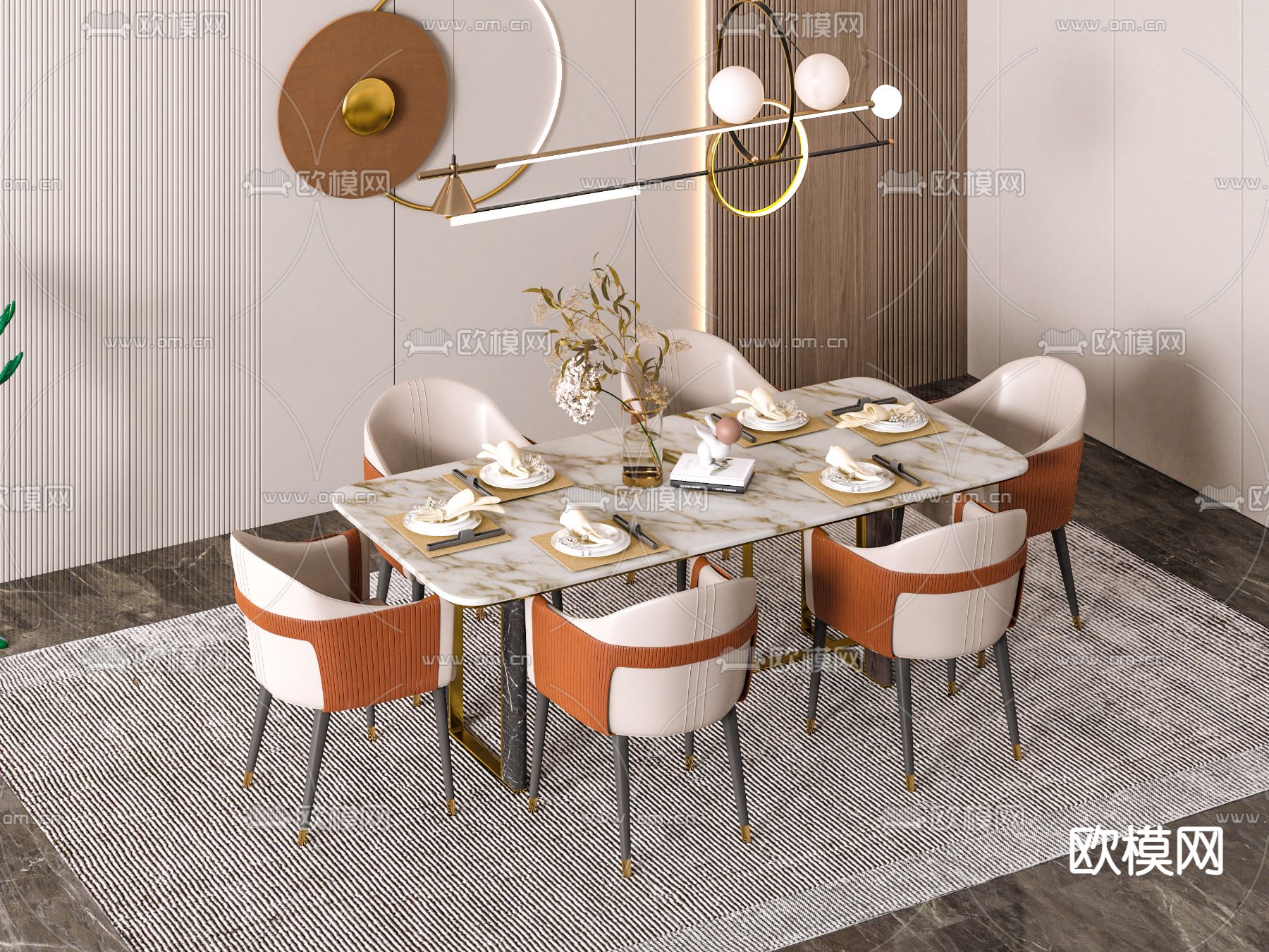 现代大理石餐桌椅3d模型下载