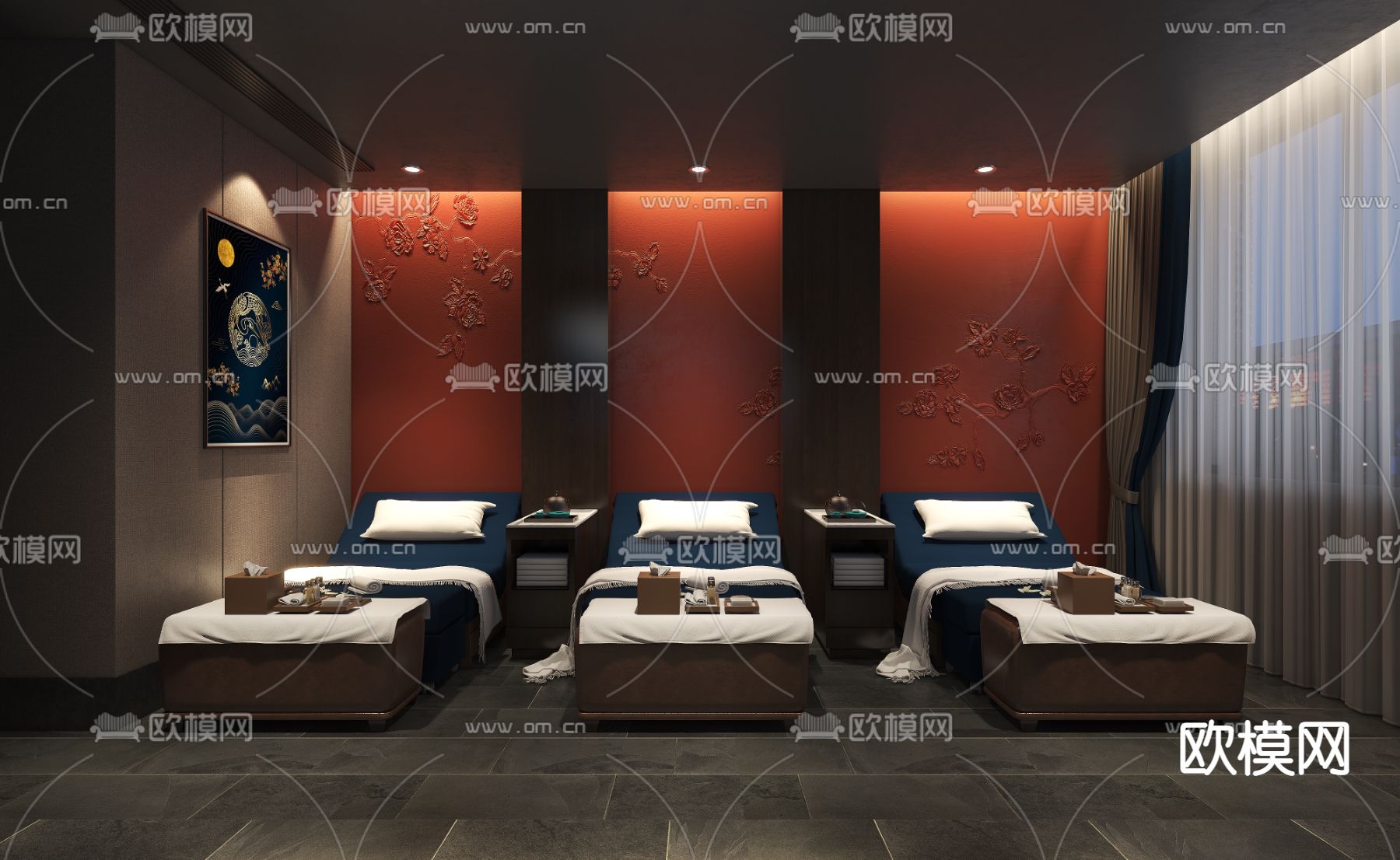 新中式足疗包房3d模型下载（渲染图1）