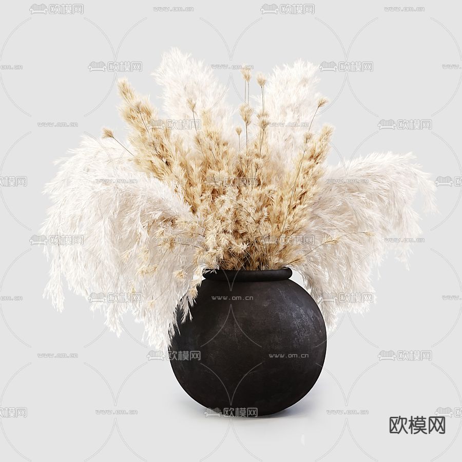 侘寂风干花花瓶su模型