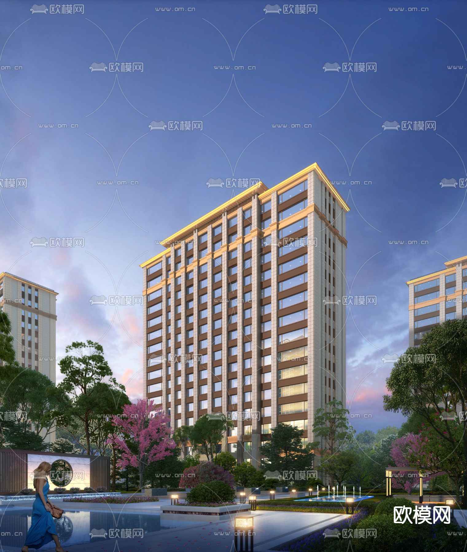 新中式住宅小区鸟瞰su模型下载（渲染图6）