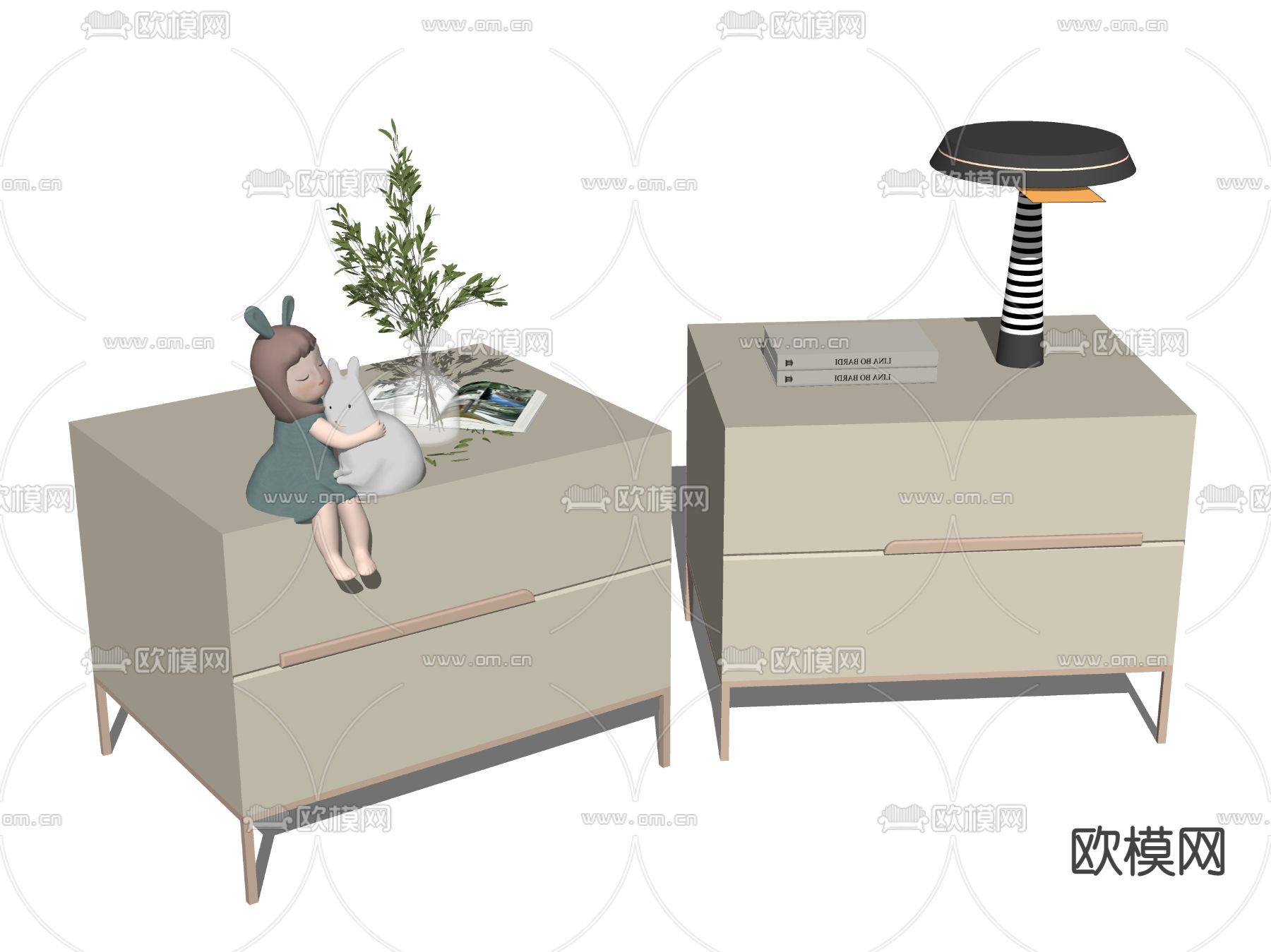现代床头柜su模型下载（渲染图2）