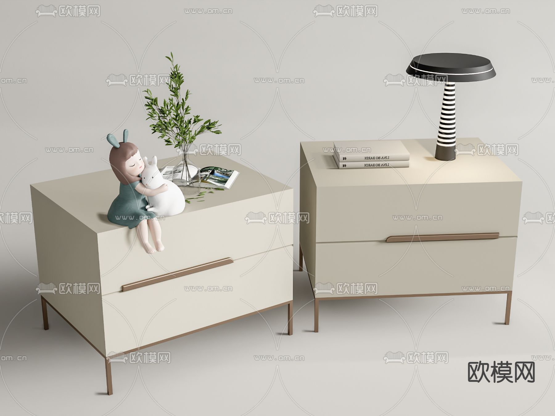 现代床头柜su模型下载（渲染图1）