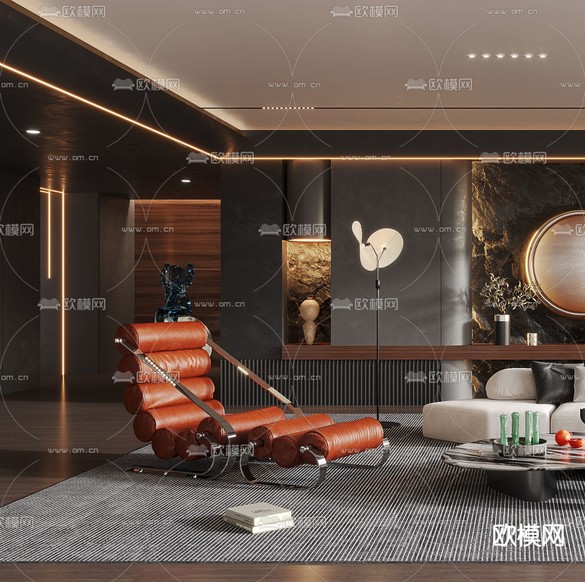 暗黑风客厅3d模型下载(渲染图5)
