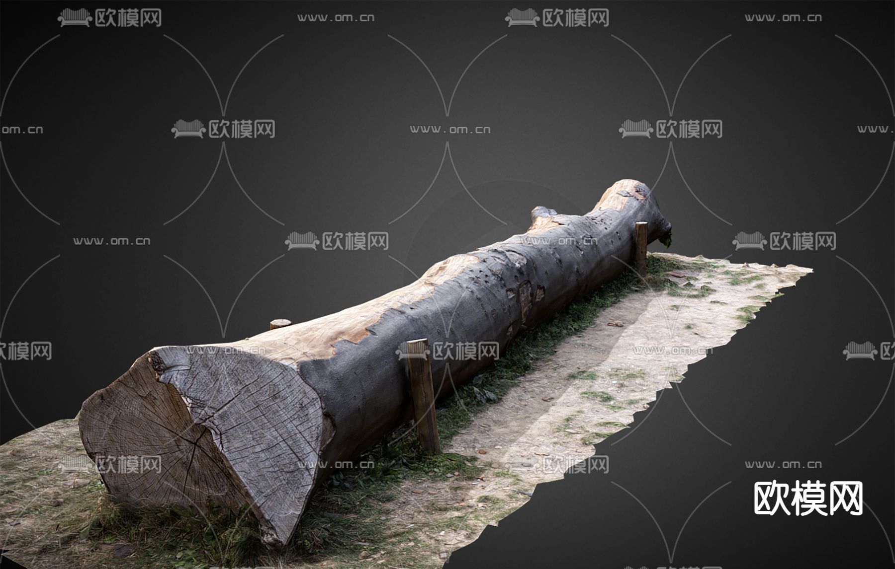 自然风树干 长凳3d模型下载（渲染图2）