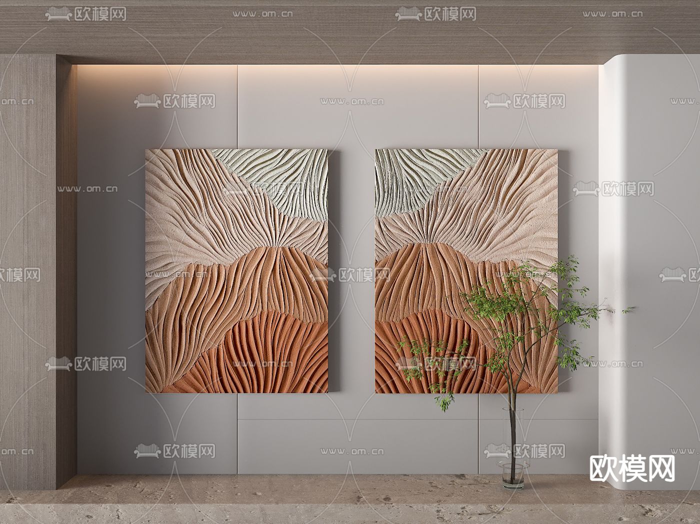 侘寂风装饰画 抽象画su模型下载（渲染图2）