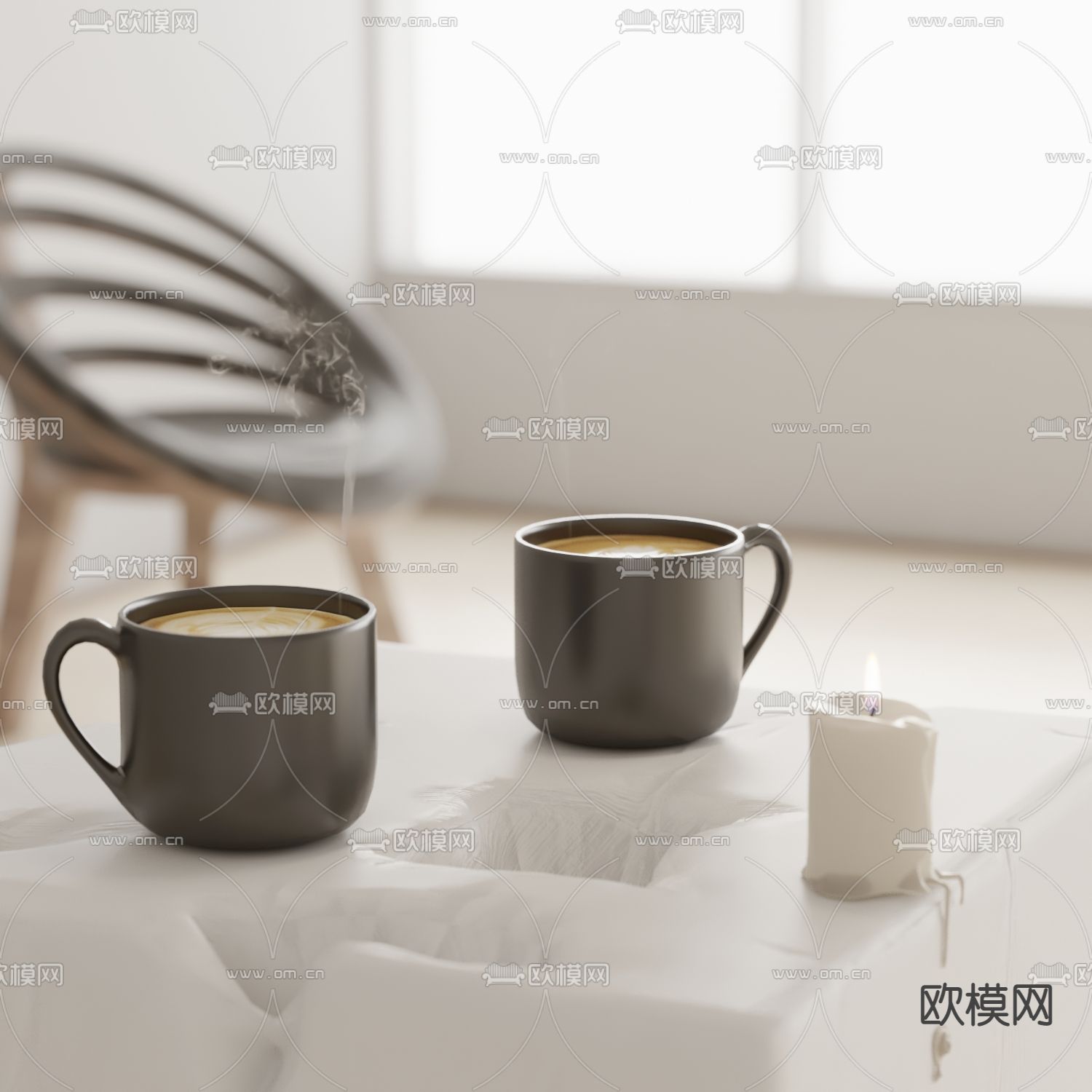 现代咖啡 蜡烛摆件su模型