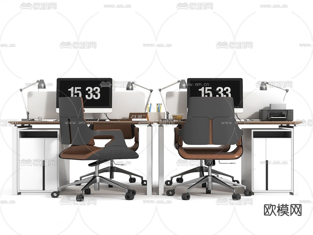 现代屏风办公桌椅su模型下载（渲染图1）