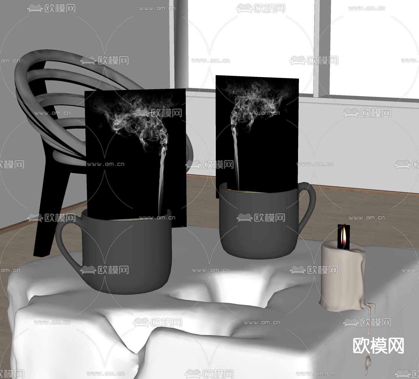 现代咖啡 蜡烛摆件su模型