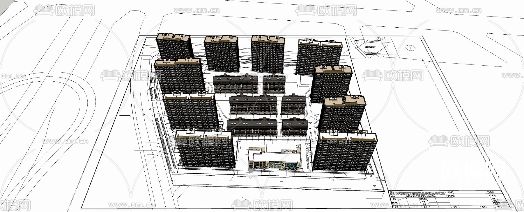 新中式住宅小区鸟瞰su模型下载（渲染图9）