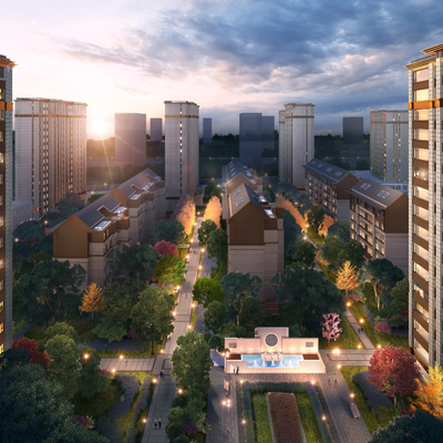  新中式住宅小区鸟瞰su模型 