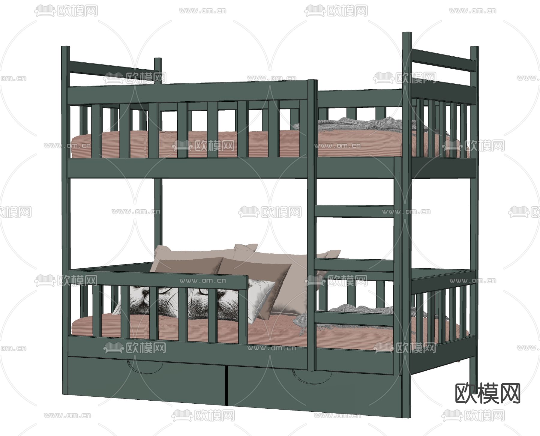 儿童床 高低床 上下床su模型下载（渲染图2）