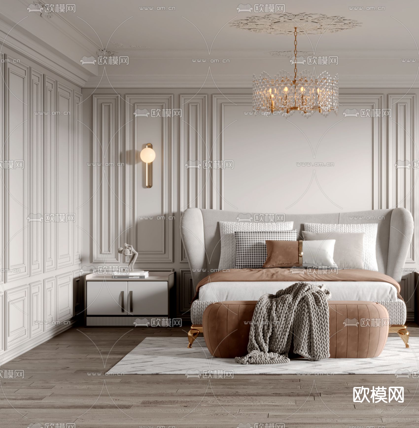 简欧卧室 主卧3d模型下载（渲染图2）