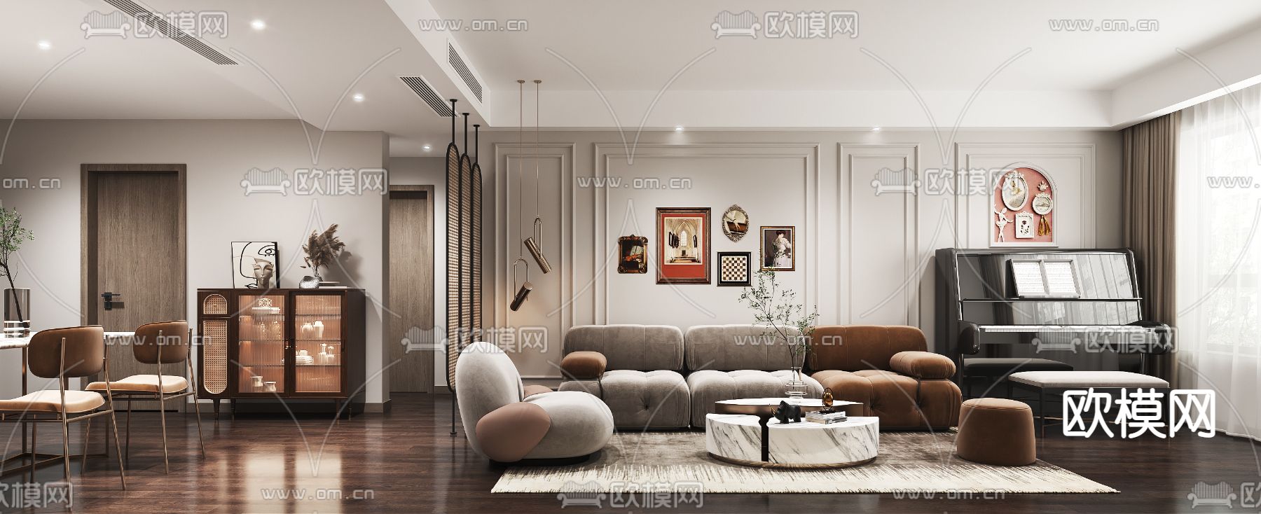 美式客餐厅3D模型下载（渲染图1）