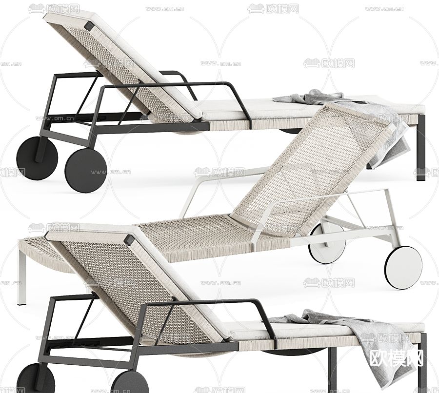 现代藤编户外躺椅su模型下载（渲染图1）