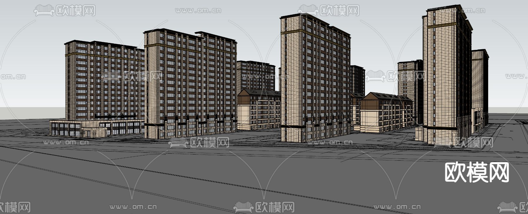 新中式住宅小区鸟瞰su模型下载（渲染图2）