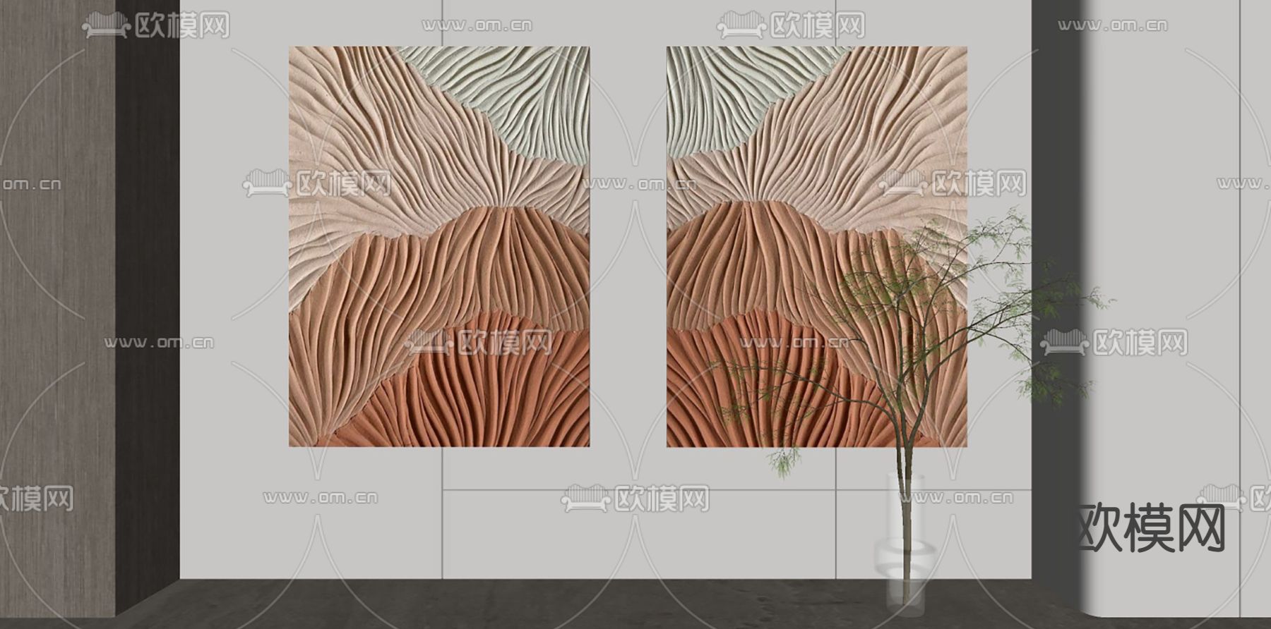 侘寂风装饰画 抽象画su模型下载（渲染图1）