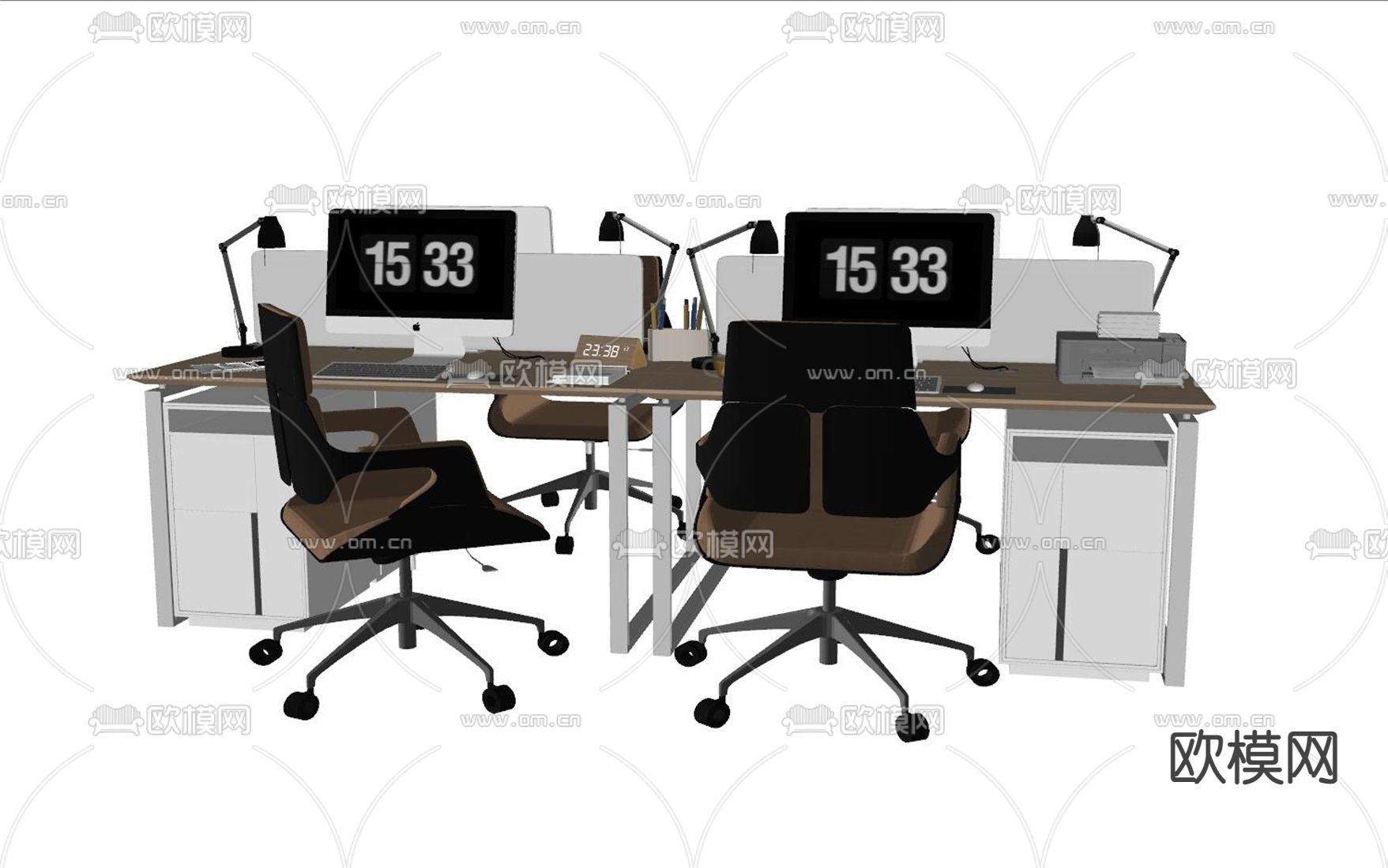 现代屏风办公桌椅su模型下载（渲染图2）