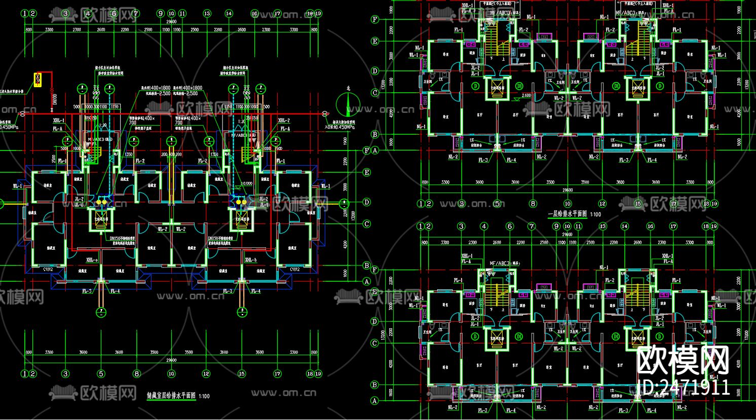 楼尚新苑小区楼房给排水及水灭火系统CAD施工图下载（渲染图1）