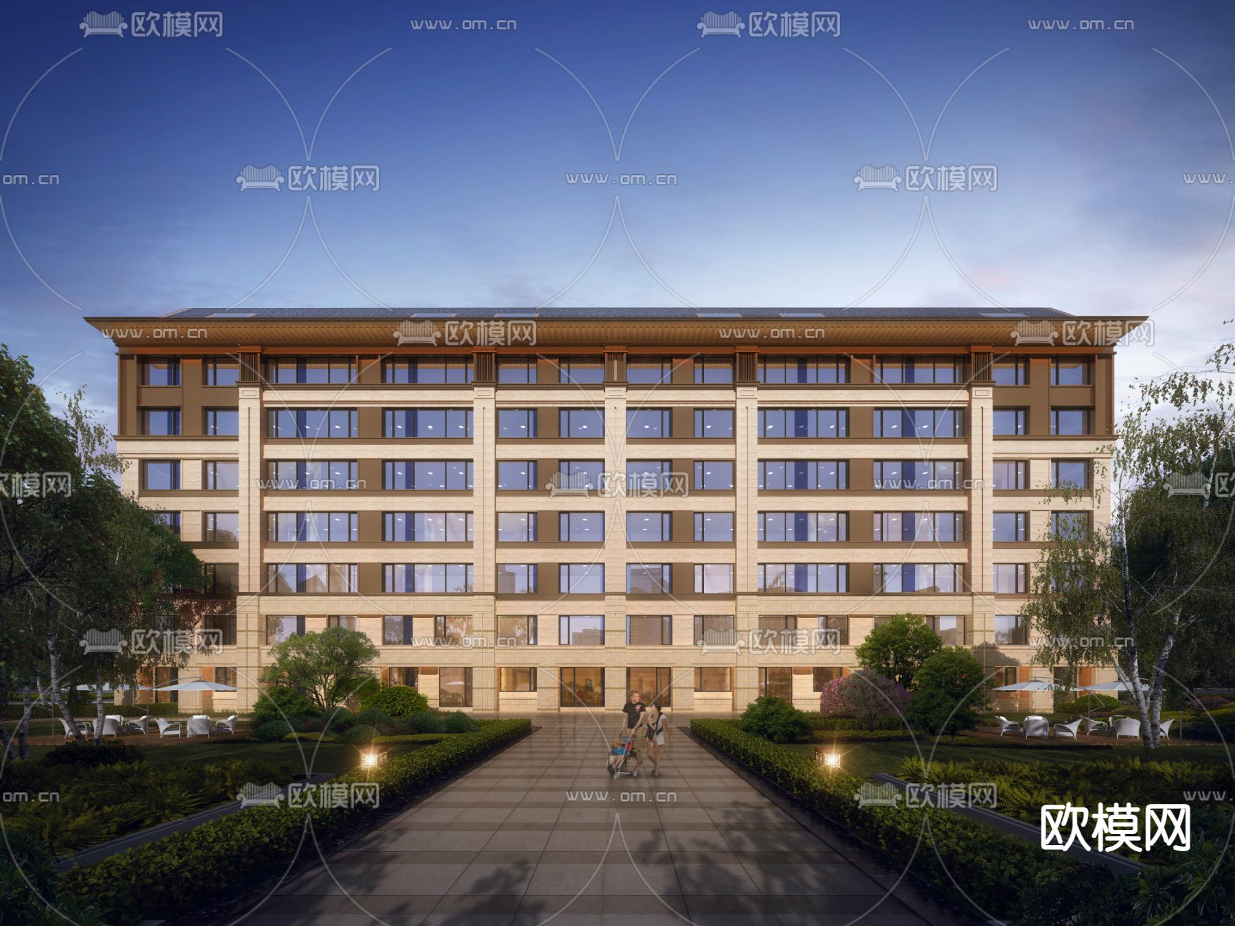 新中式住宅小区鸟瞰su模型下载（渲染图5）