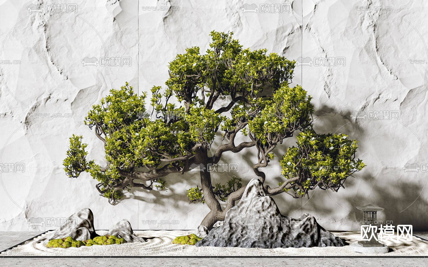 新中式松树景观 山石堆3D模型下载_ID12301422_3dmax免费模型-欧模网