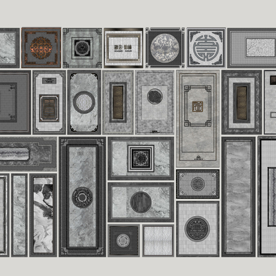  新中式广场铺装小品su模型 