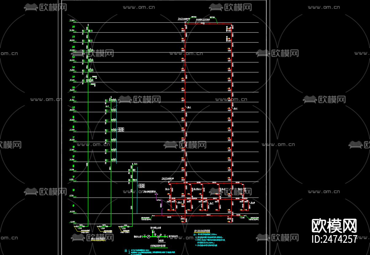 花园小区18号楼给排水cad施工图下载（渲染图3）