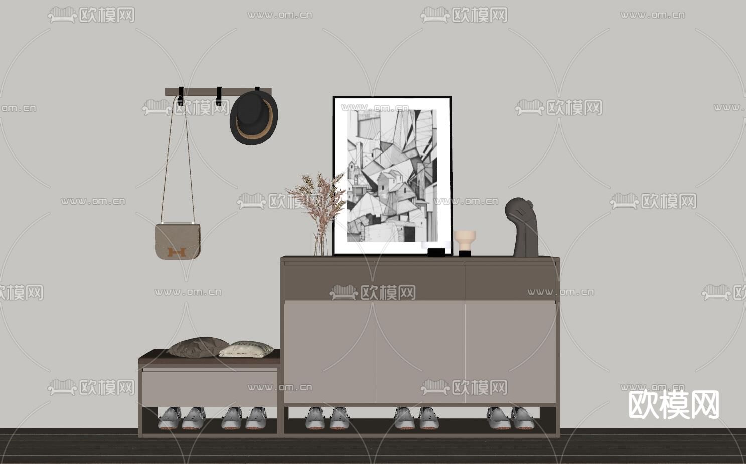 现代玄关鞋柜su模型