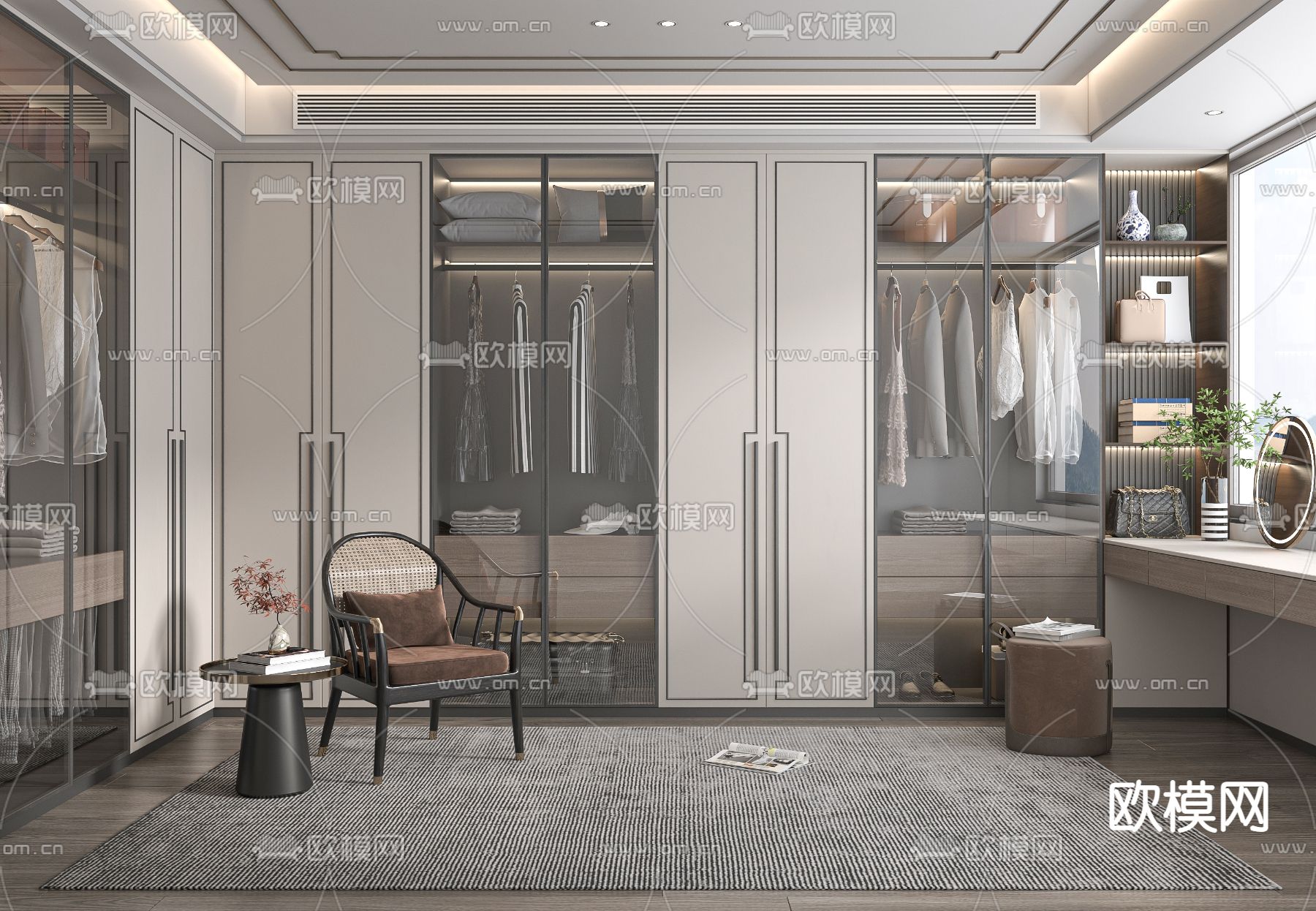 新中式衣帽间3d模型下载
