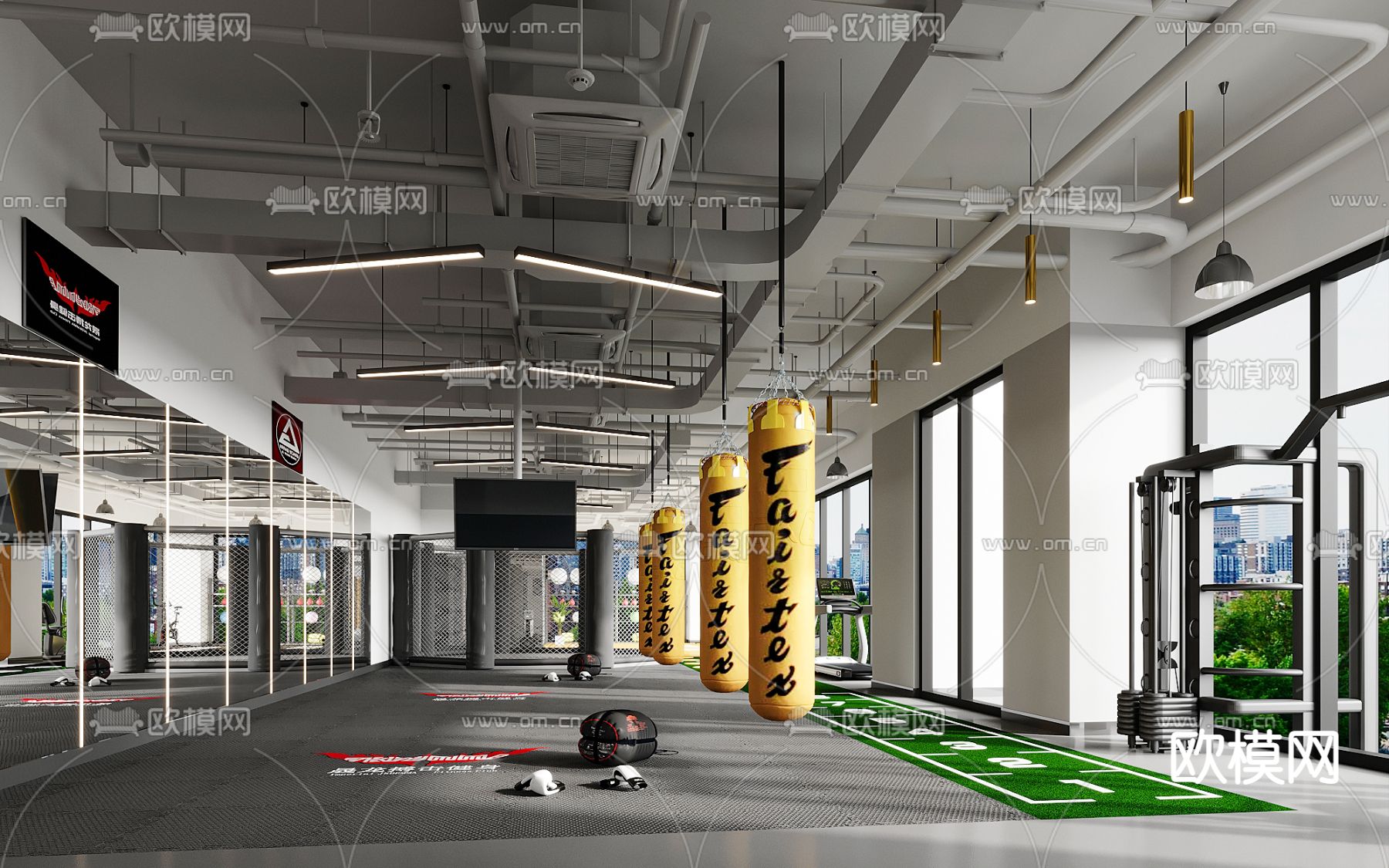 工业风健身房3d模型下载（渲染图1）