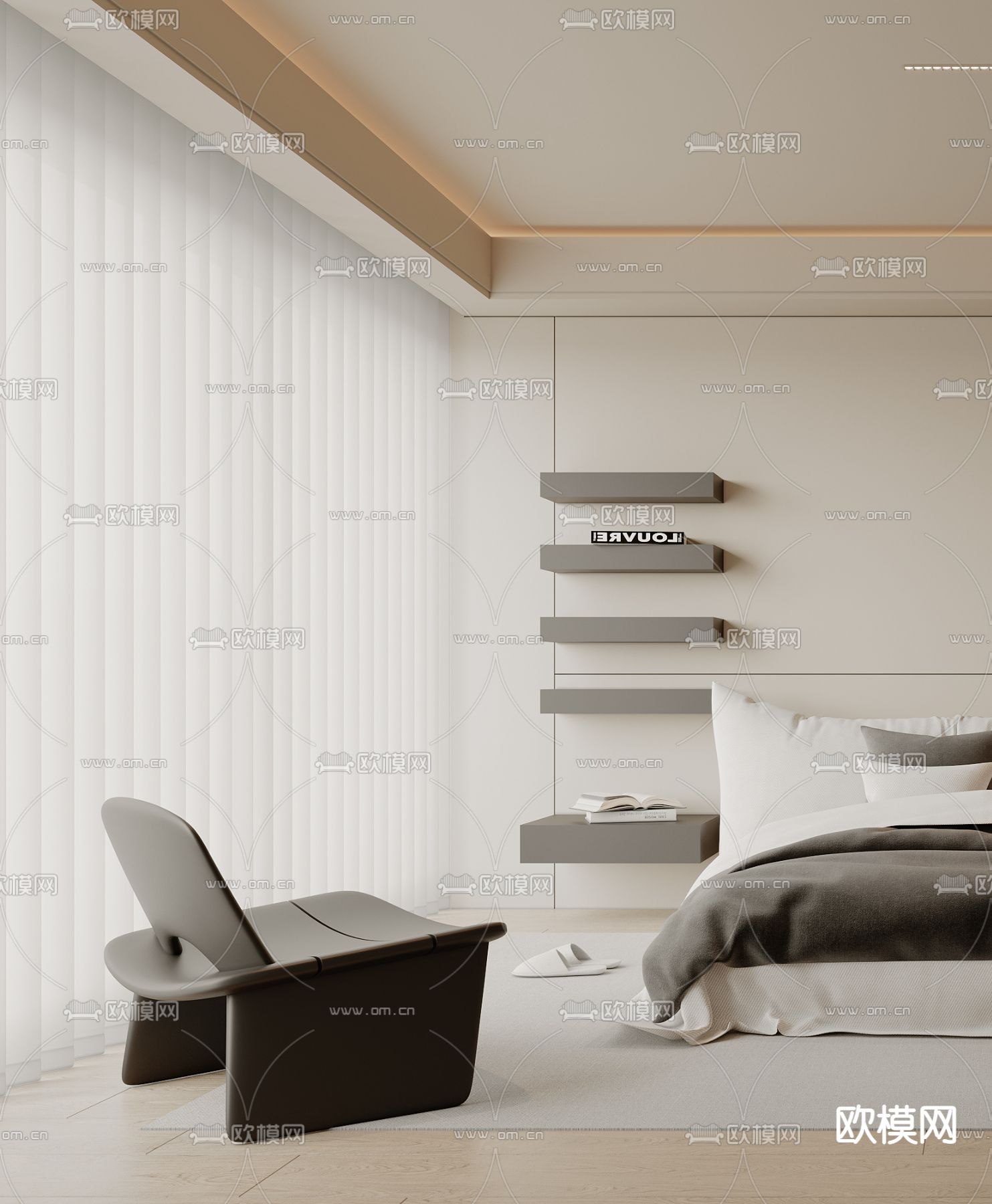 侘寂卧室 主人房3d模型下载（渲染图3）