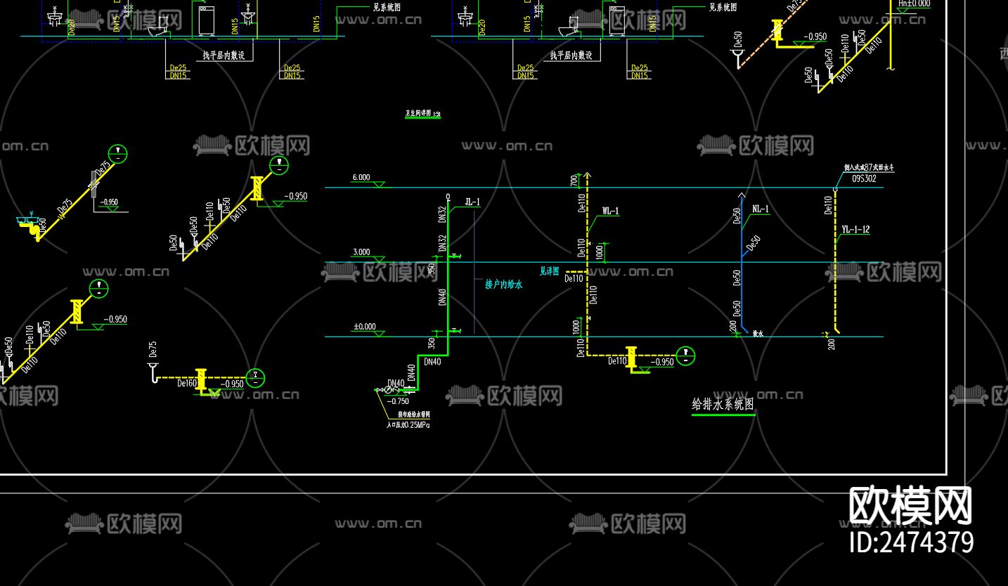 大庄集中居住区5号楼给排水设计CAD施工图下载（渲染图4）
