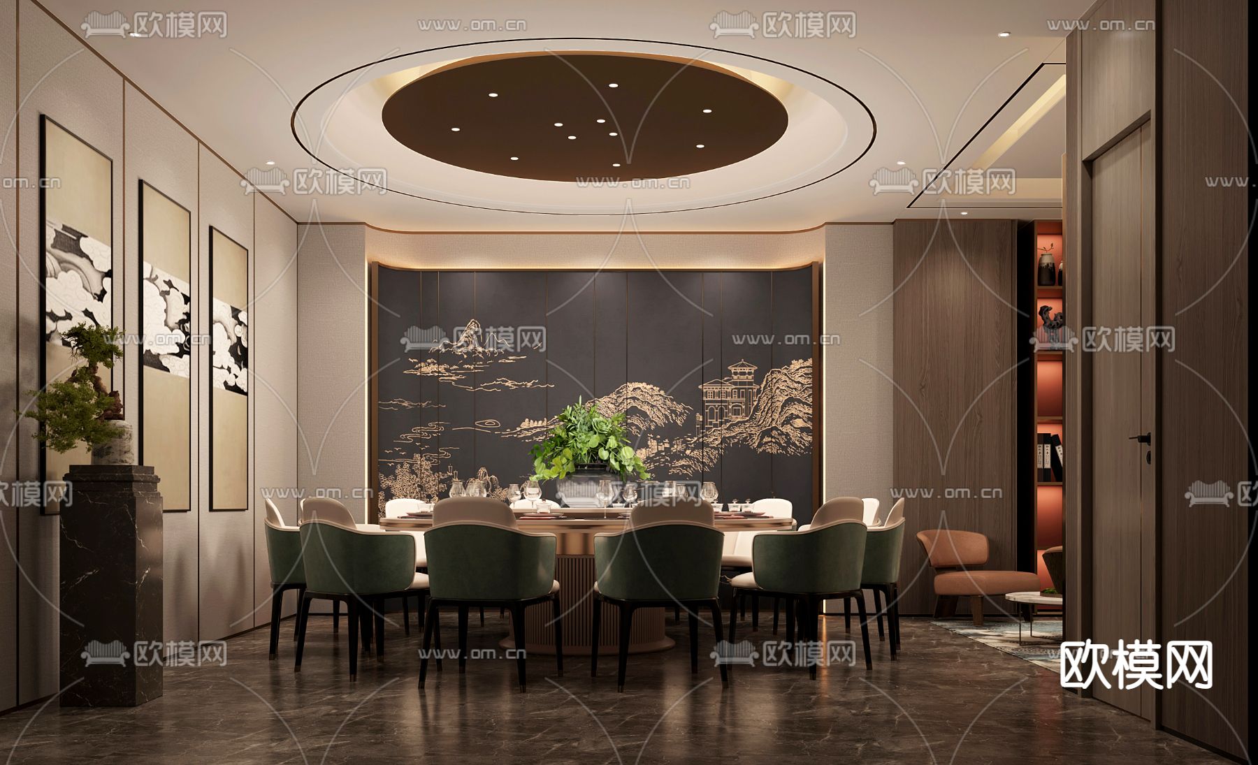 中餐厅包房 包间3d模型下载（渲染图1）