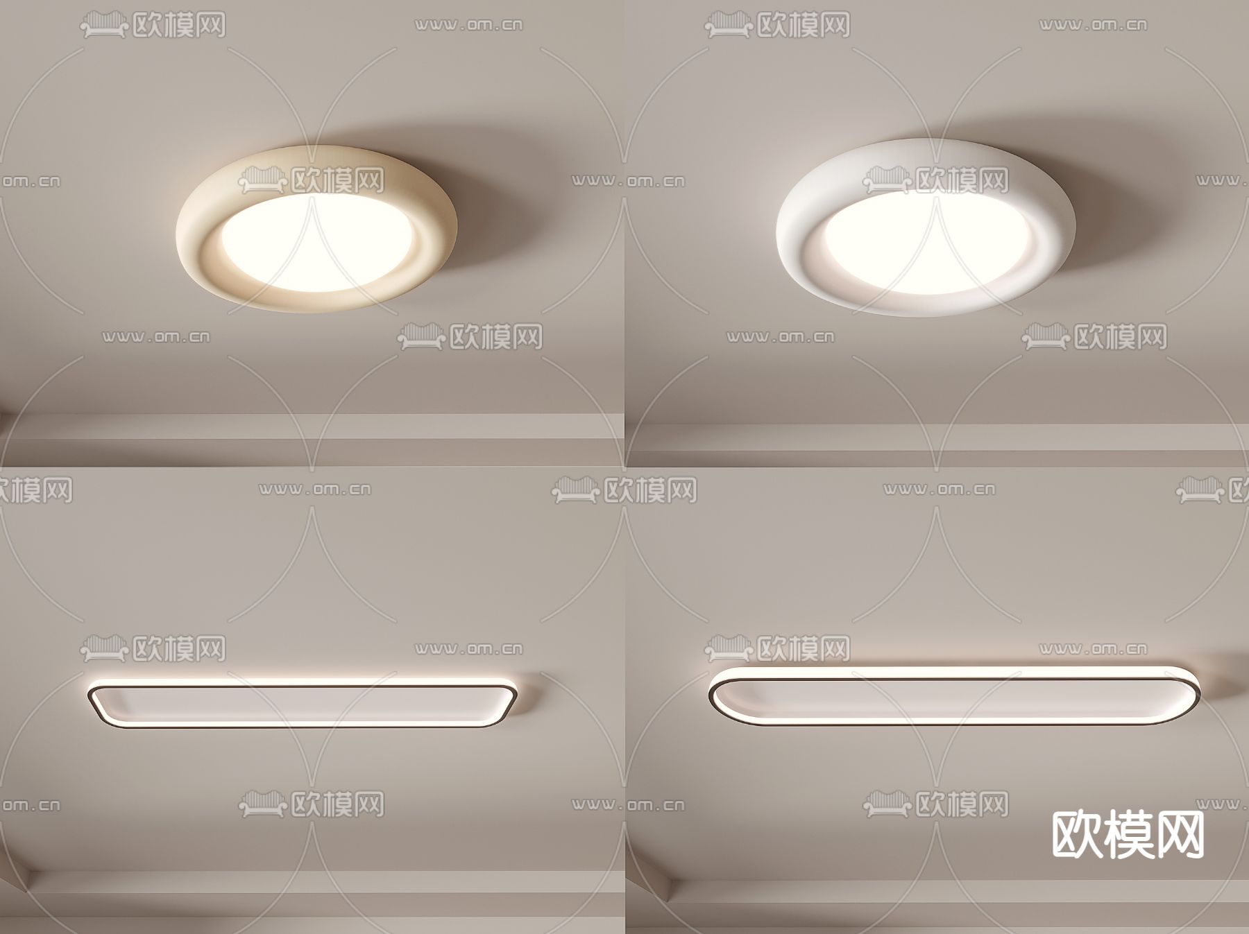 奶油风吸顶灯3d模型下载（渲染图1）