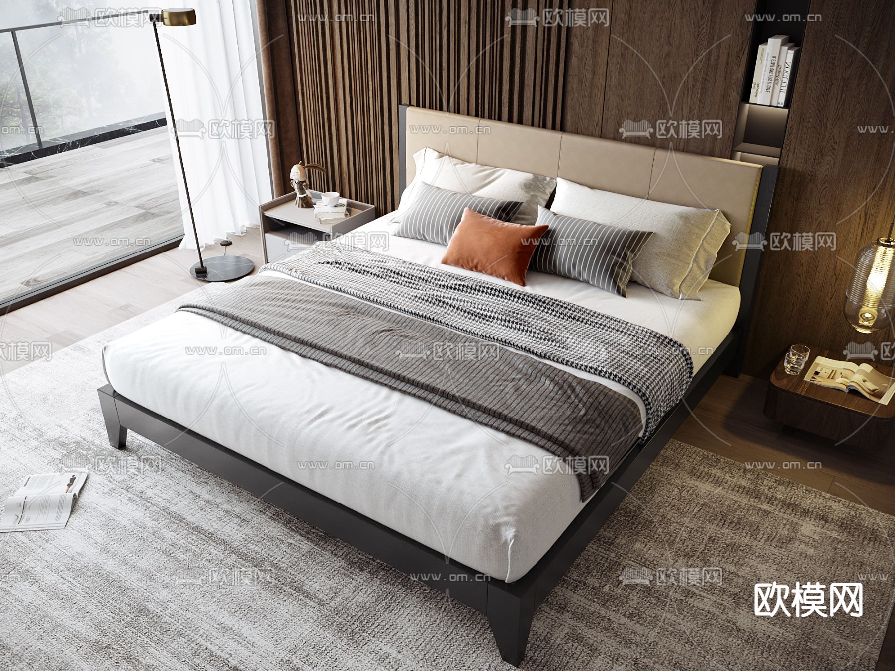 现代双人床3d模型下载（渲染图1）