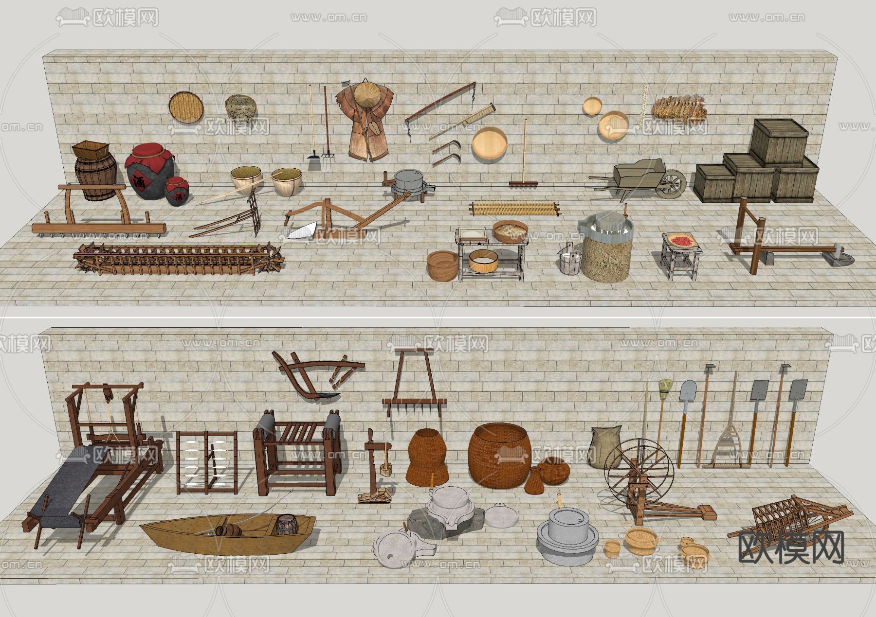 中式传统民俗农用具su模型