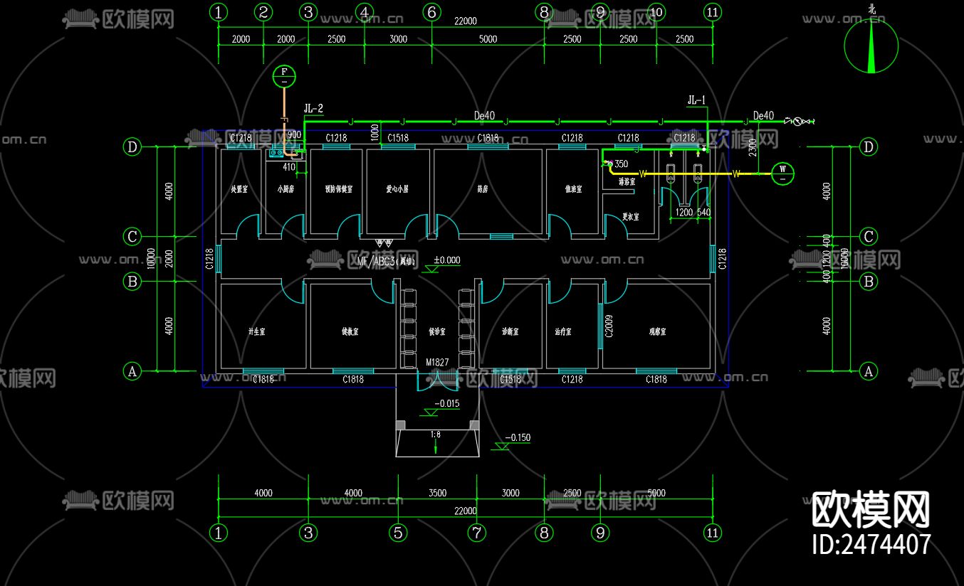 界集镇卫生室给排水系统设计CAD施工图下载（渲染图3）