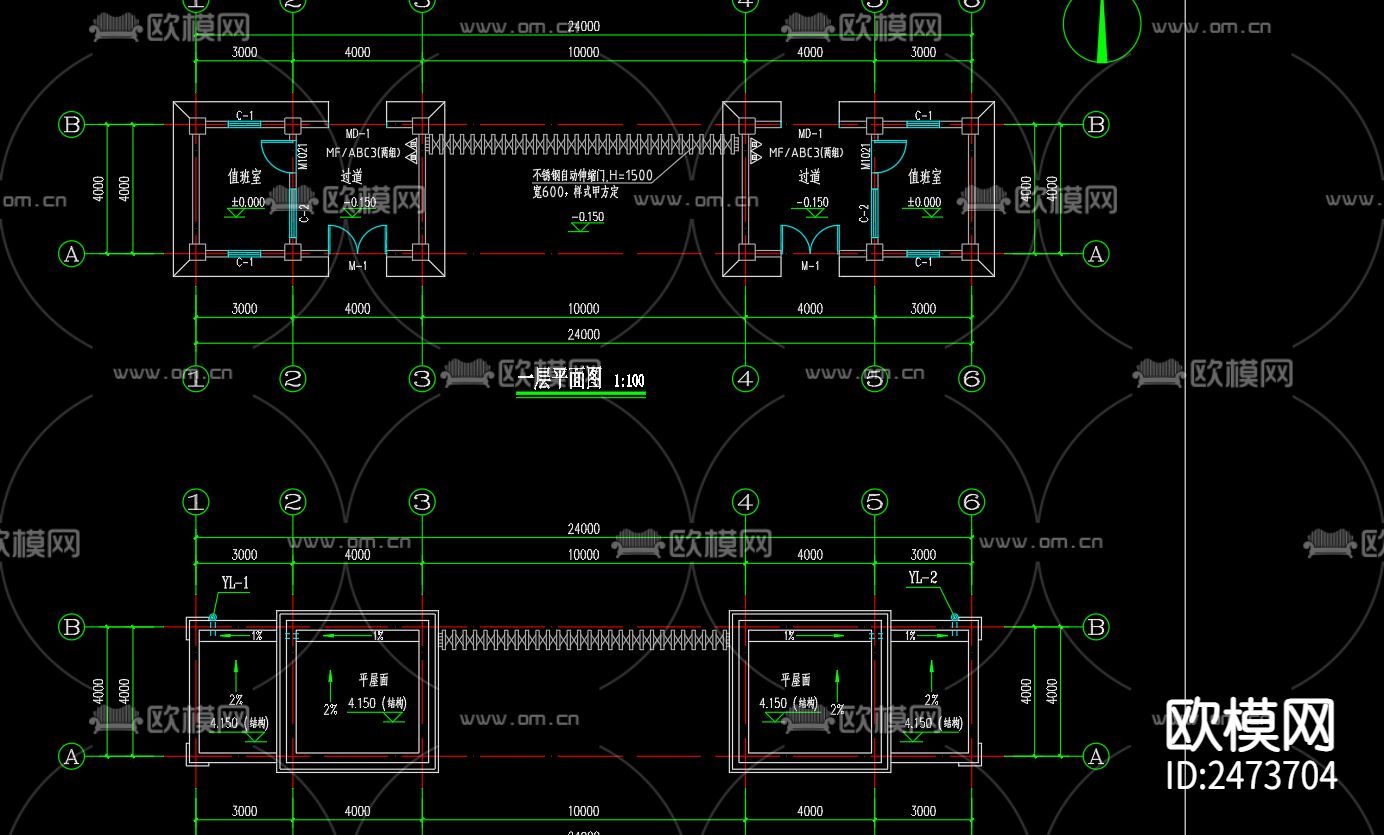 某40平大门给排水cad施工图下载（渲染图3）