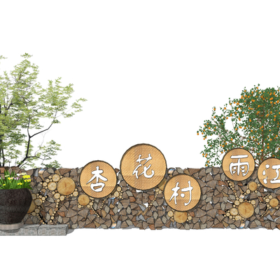 新中式民俗文化景墙小品su模型