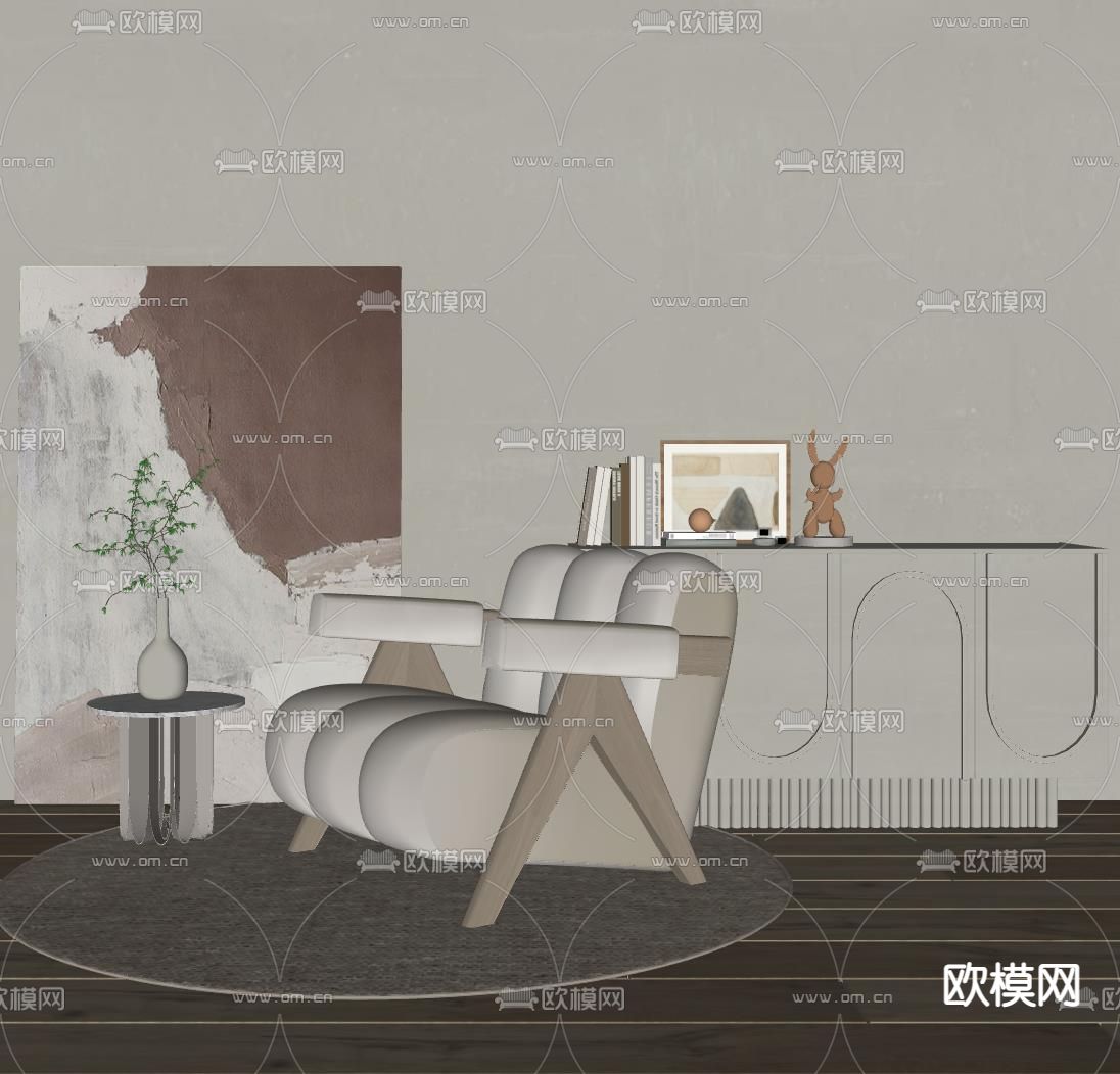 侘寂单人沙发su模型下载（渲染图2）