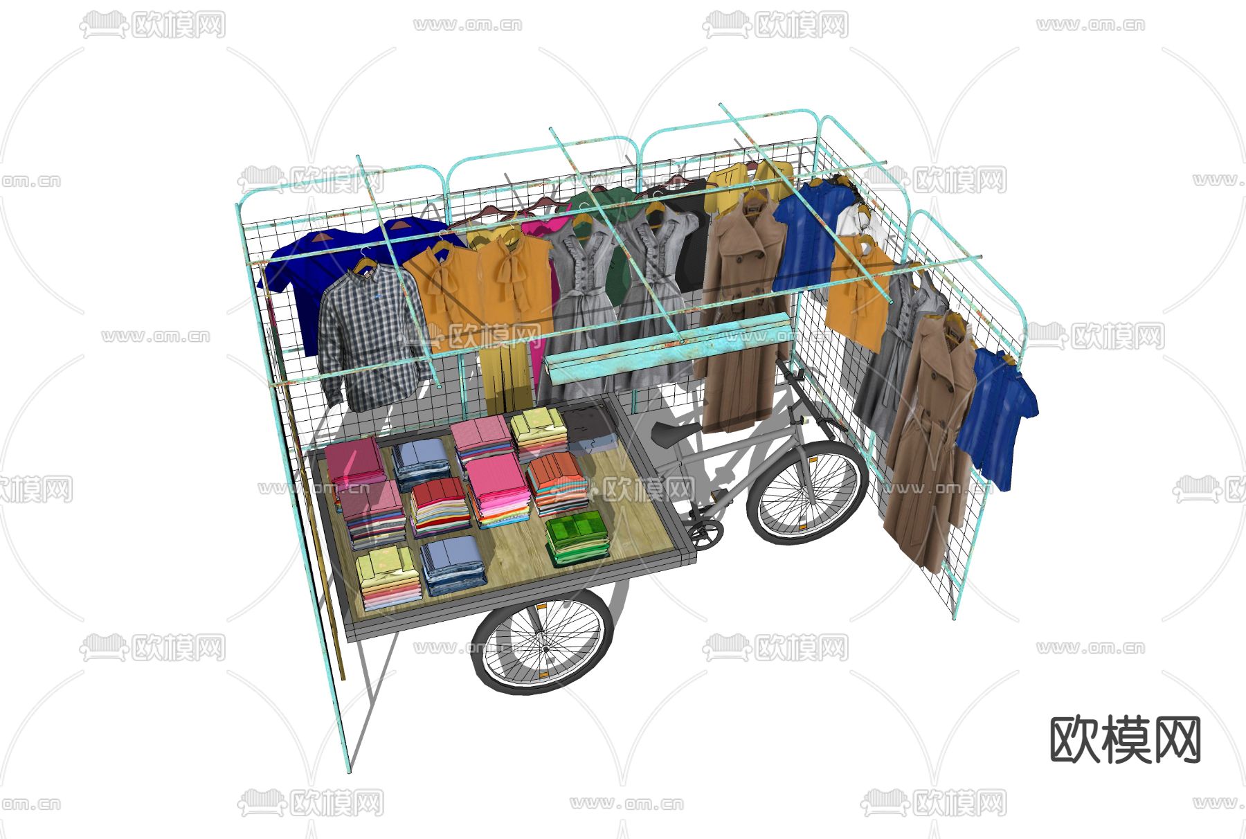 流动摊位 服装摊位su模型下载