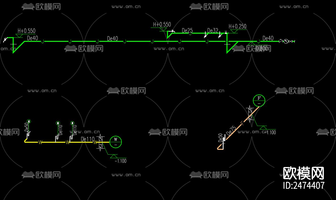 界集镇卫生室给排水系统设计CAD施工图下载（渲染图4）