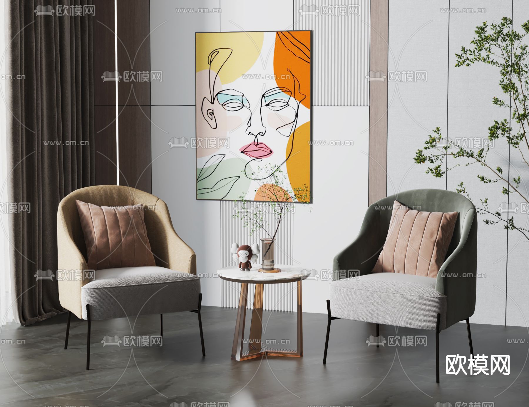 现代休闲桌椅3d模型下载