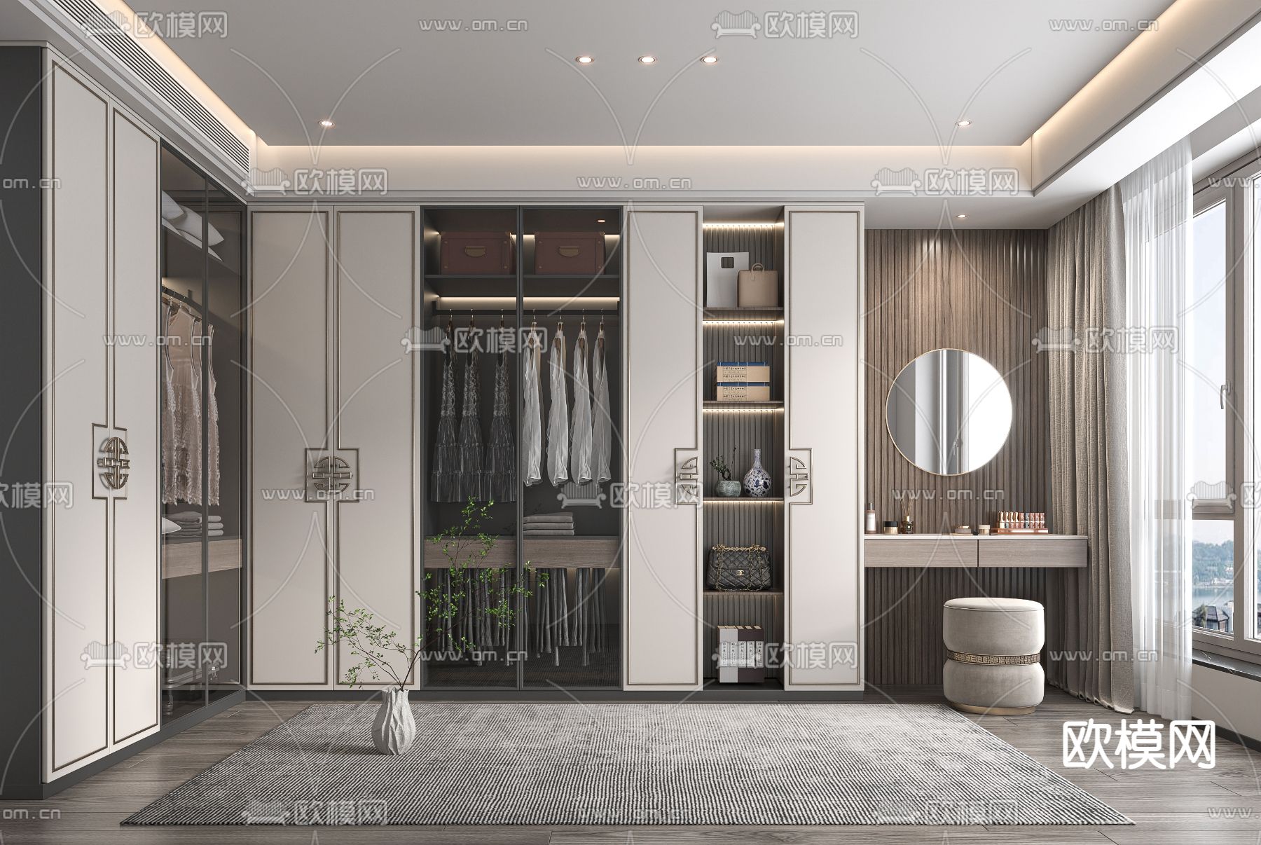 新中式衣帽间3d模型下载