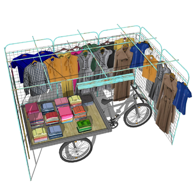  流动摊位 服装摊位su模型 