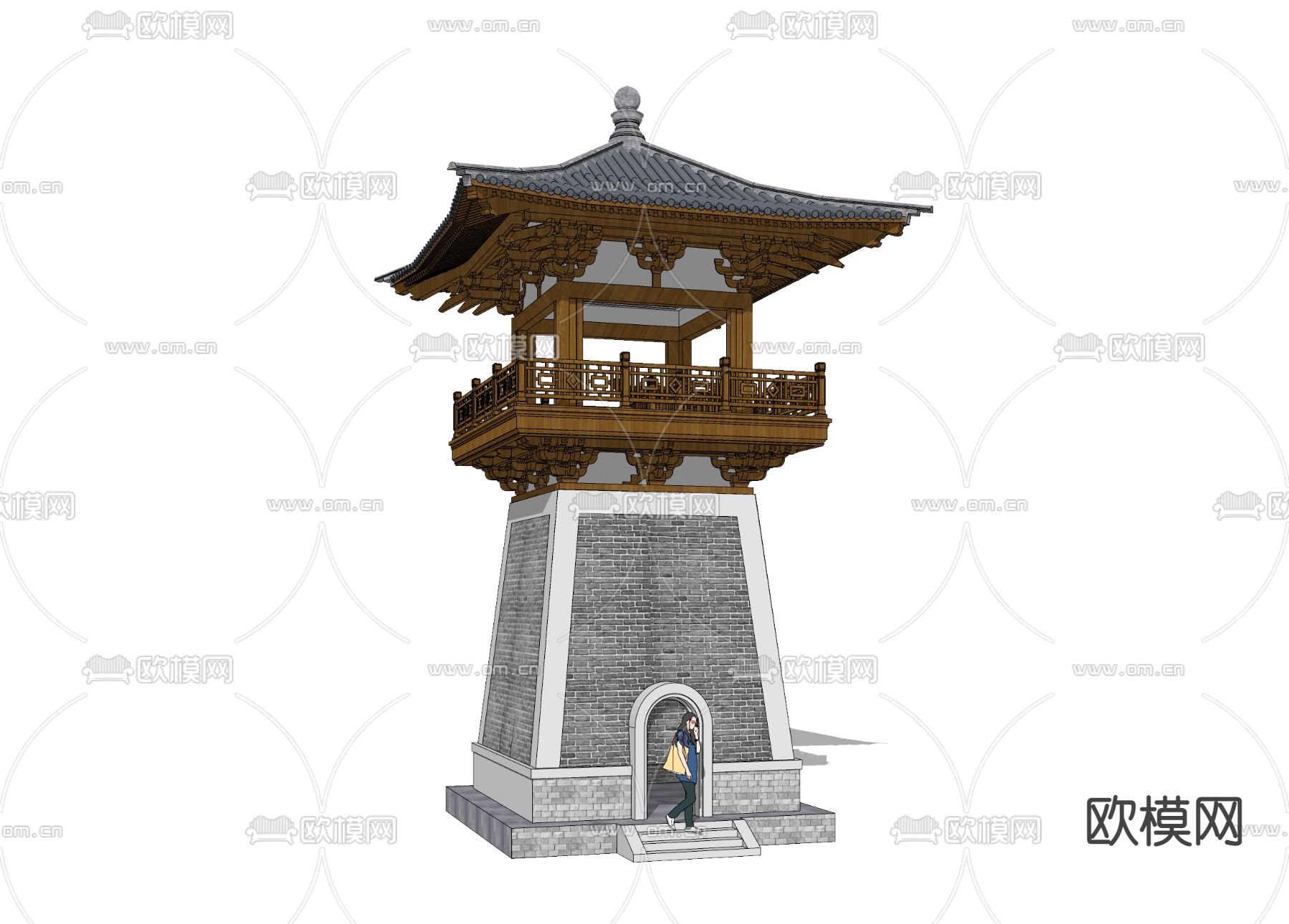 中式古建塔楼su模型下载