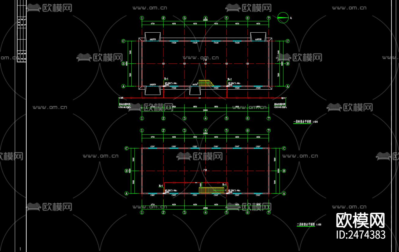 某小厂房建设给排水设计CAD施工图下载（渲染图3）